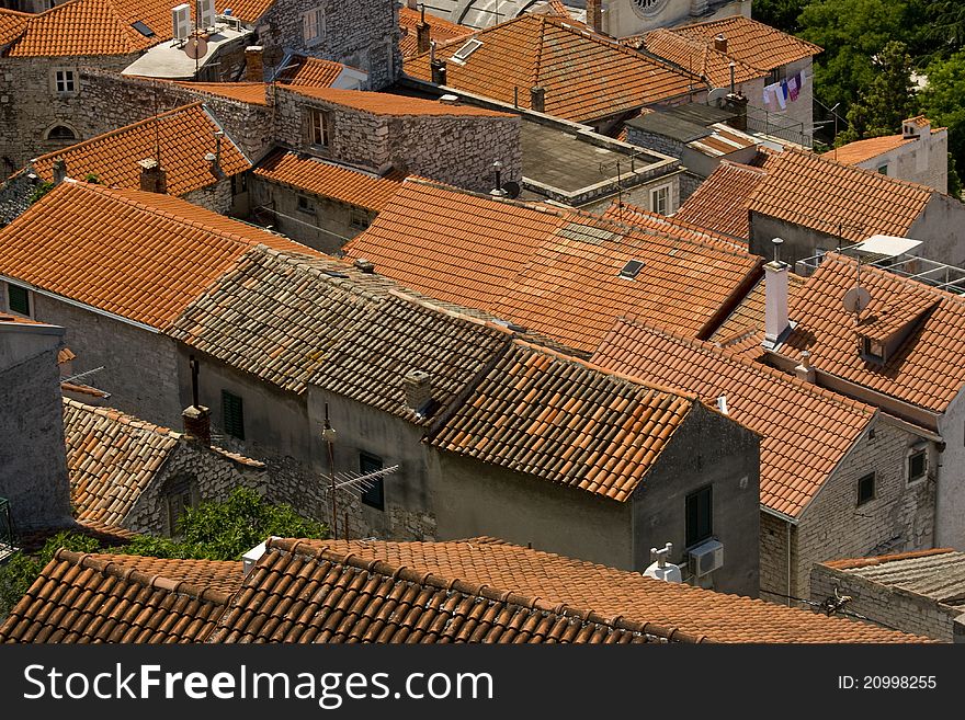 Red Tile Roofs In The Old Part Of The Town