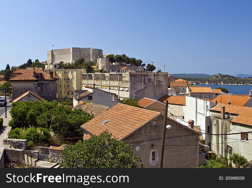 St.Michael fortress and the red roofs of Sibenik. St.Michael fortress and the red roofs of Sibenik