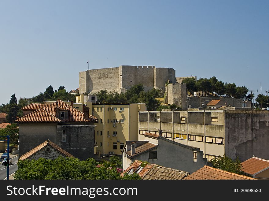 St.Michael fortress and the red roofs of Sibenik. St.Michael fortress and the red roofs of Sibenik