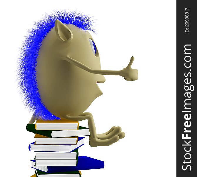 3D Puppet Sitting On Books