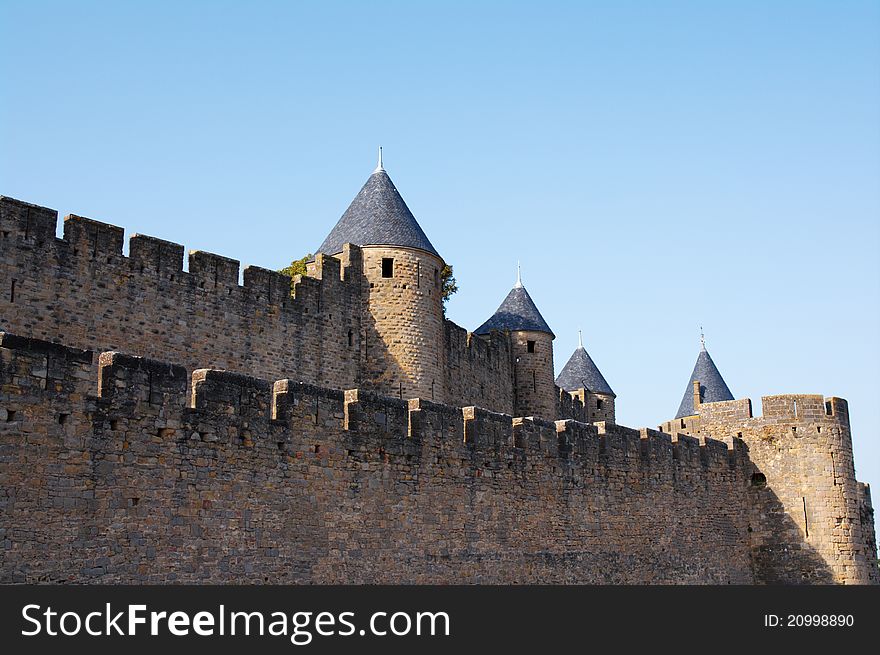 Walls and towers of Carcassonne castle in France, Languedoc. Walls and towers of Carcassonne castle in France, Languedoc