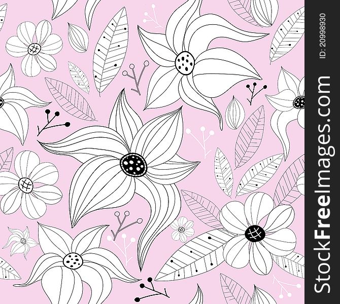 Pink pastel seamless floral pattern with flowers and leaves