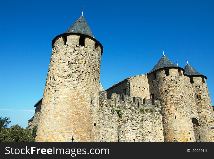 Walls and towers of Carcassonne castle in France, Languedoc. Walls and towers of Carcassonne castle in France, Languedoc