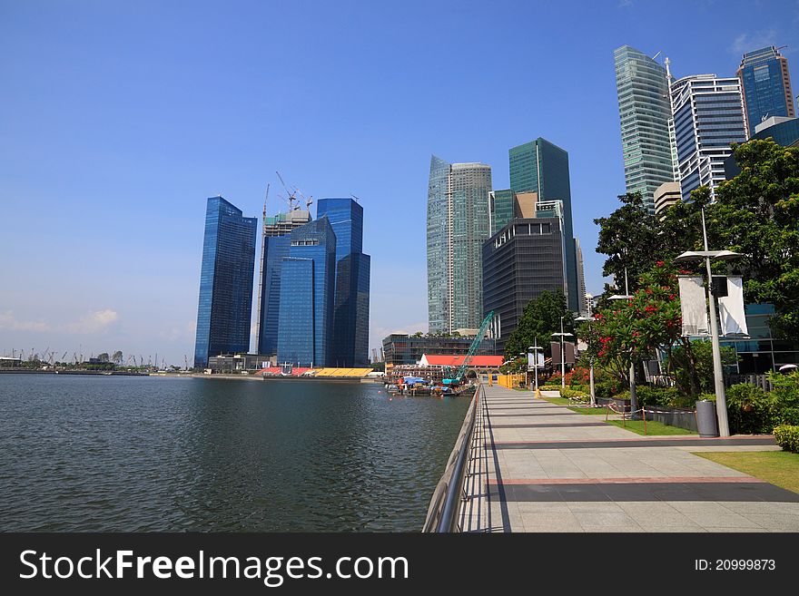 Landscape building and pier of Singapore river.