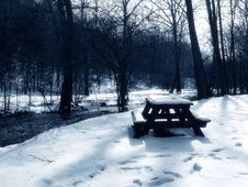 Picnic Table In The Snow, Blue Toned Stock Photography Picnic Table In The Snow, Blue Toned Stock Photography