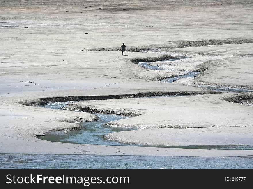 Mud flats and river in the Klontal, Switzerland