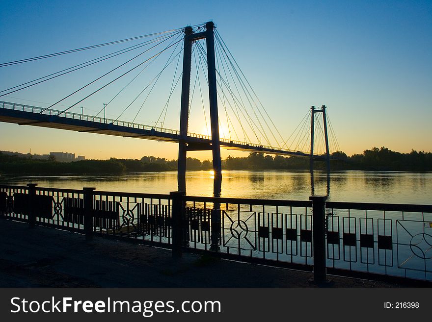 Suspension Bridge In Sunrise