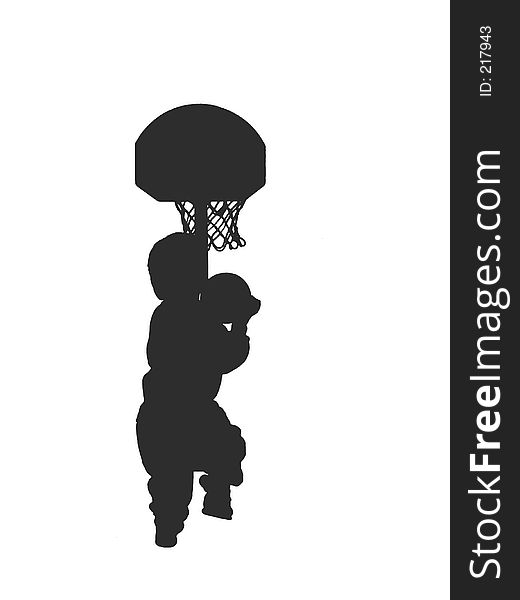 Silhoutted boy playin basketball 2