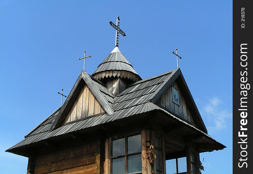 Old church, traditional design. Carpathian Mountains, Ukraine.