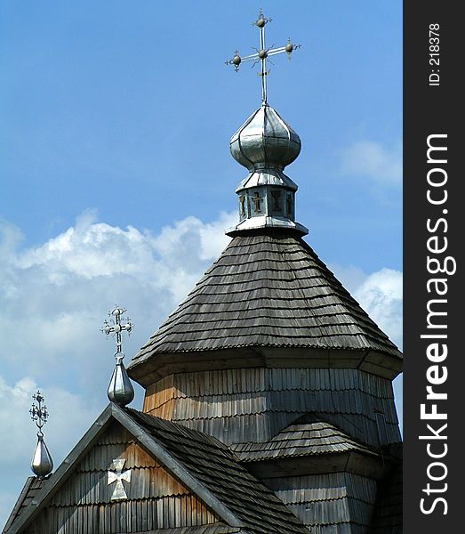 Old church, traditional design. Carpathian Mountains, Ukraine.