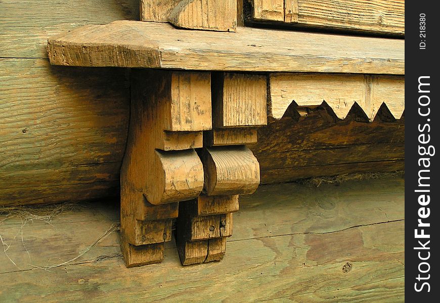 Window decoration. Wooden architecture, detail. Carpathian Mountains, Ukraine.