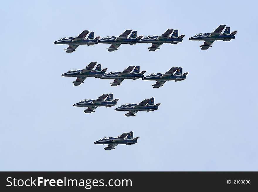 Group of jet planes performing on airsh