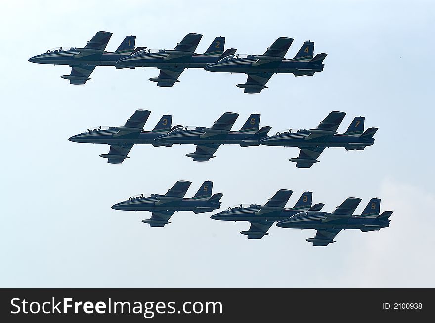 Group of jet planes performing on airsh