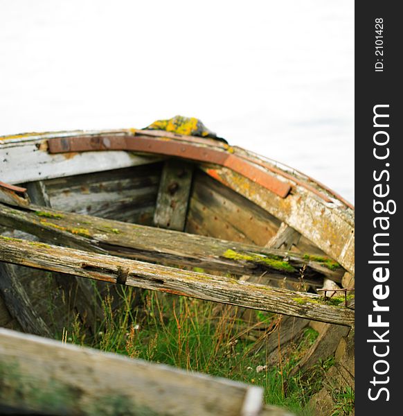 Grass filled disused rowing boat Iceland. Grass filled disused rowing boat Iceland
