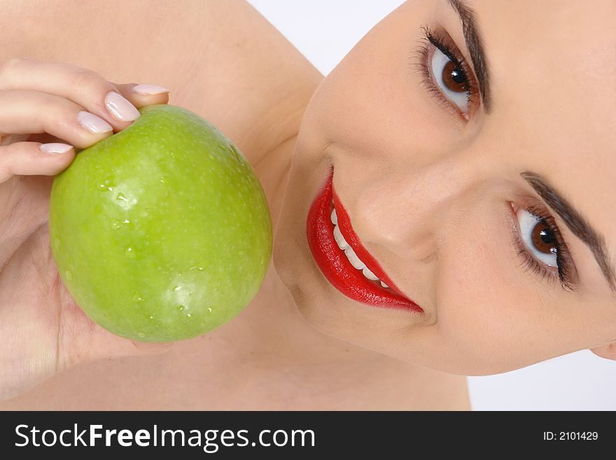 Portrait Of Beauty Woman With Apple