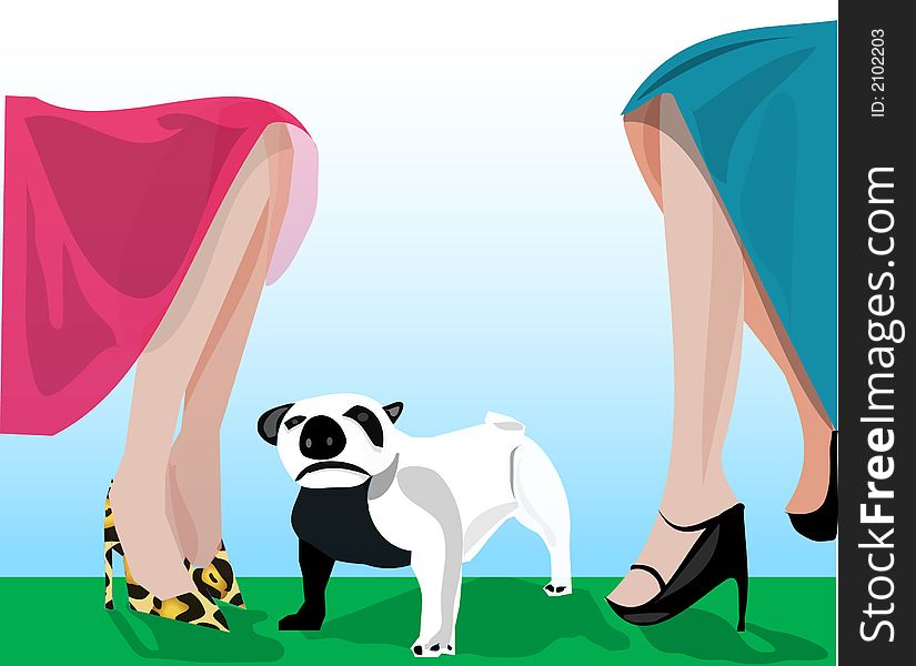This is an illustration with dog between legs. This is an illustration with dog between legs