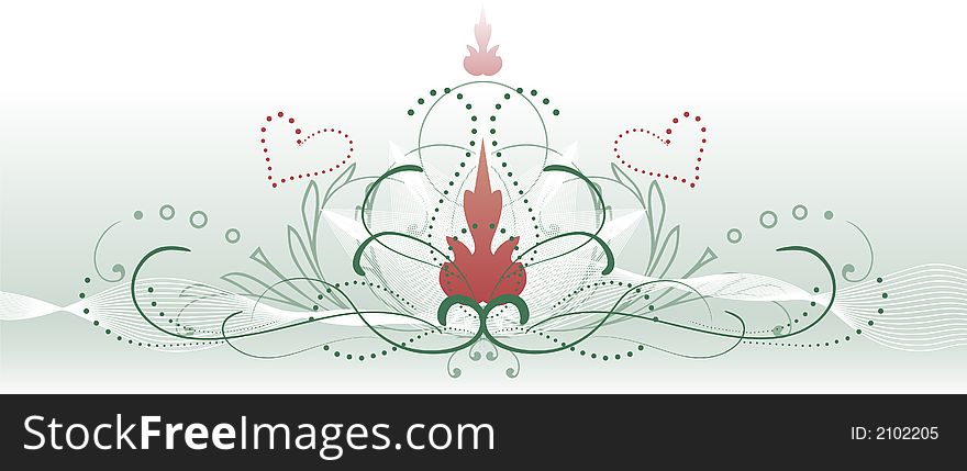 Floral swirl background design element with green and red. Floral swirl background design element with green and red