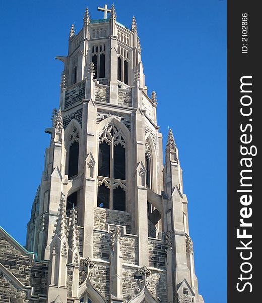 Top of Bell tower on Cathedral of Christ the King in Hamilton, ON Canadad