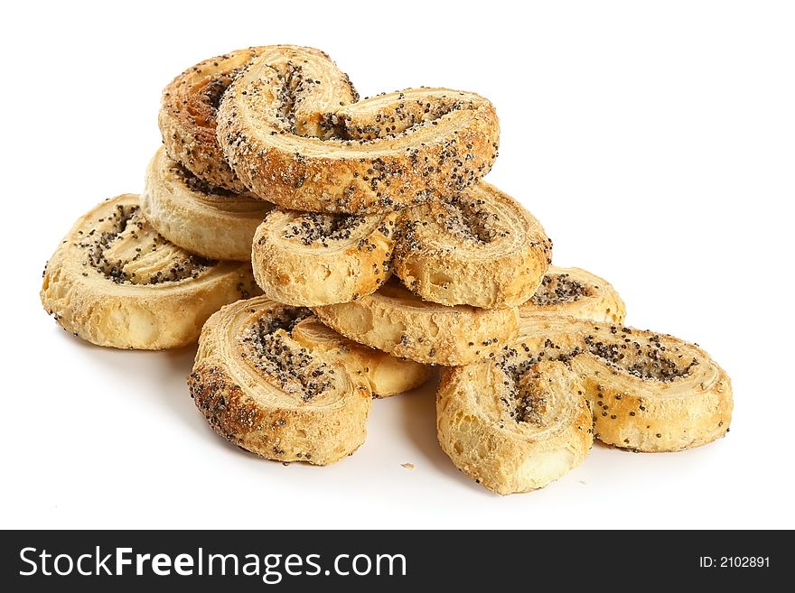 Homemade friable cookies in the form of heart with poppy-seeds