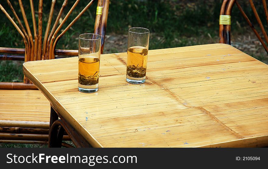 Chairs and tables in a tea place outdoor in China. Chairs and tables in a tea place outdoor in China