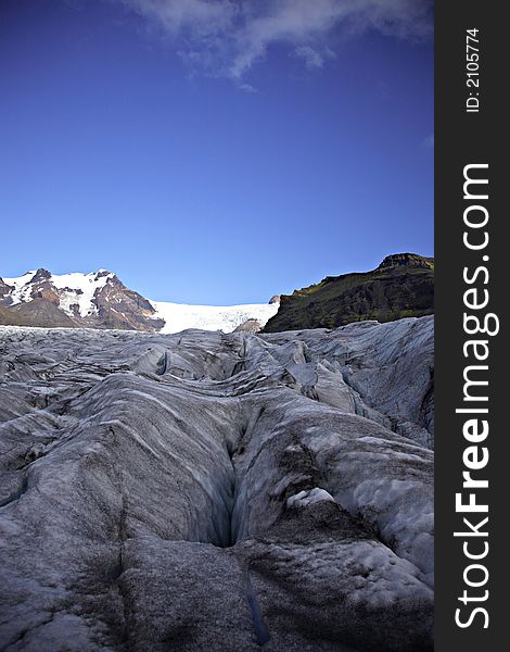 View up the glacial tongue Iceland