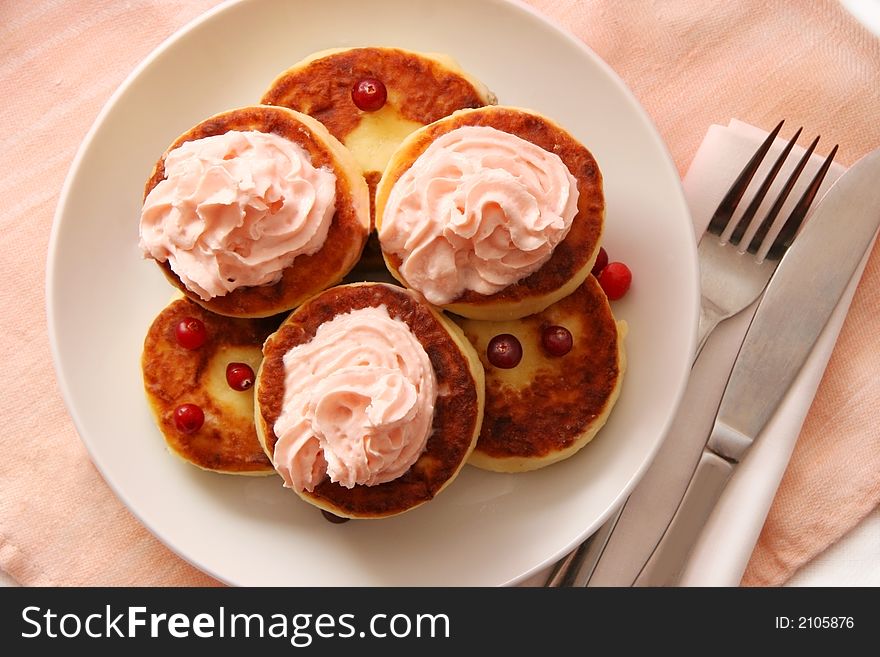 Pancakes made of cottage cheese. Pancakes made of cottage cheese.