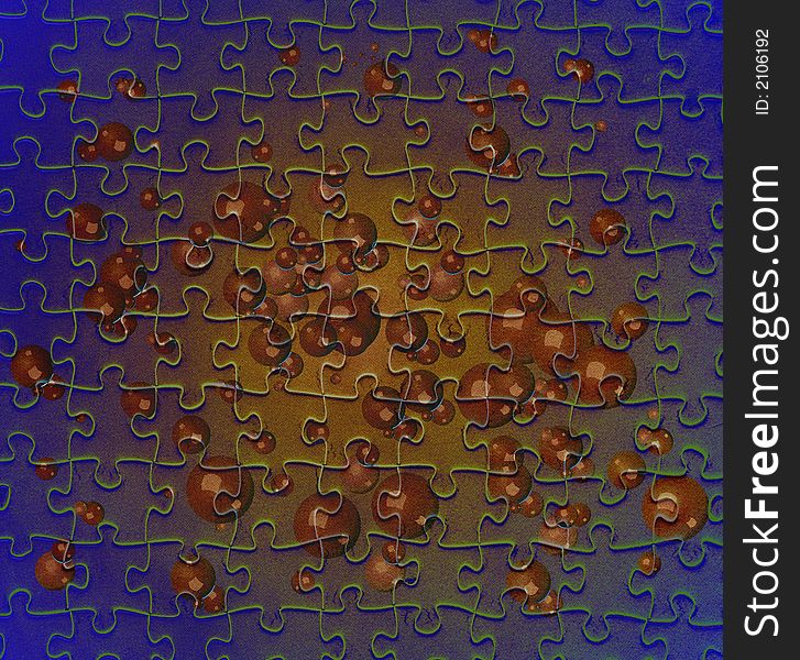 Abstract illustration with brown bubbles on blue puzzle texture. Abstract illustration with brown bubbles on blue puzzle texture