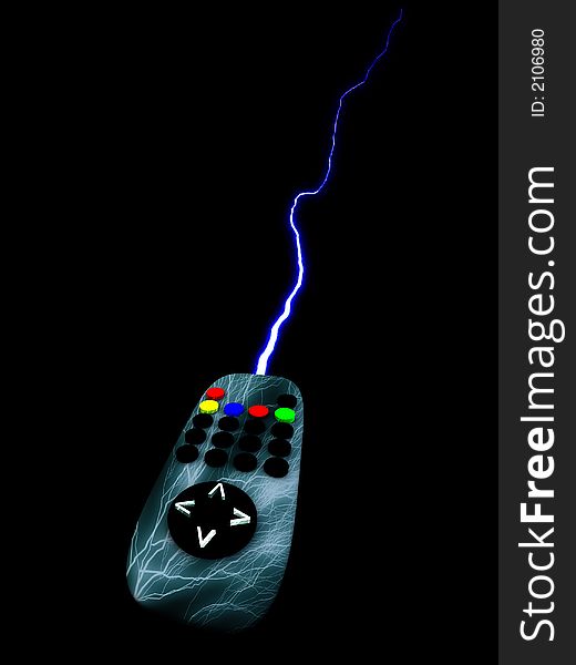A image of a television remote control with added lightning effect. A image of a television remote control with added lightning effect.