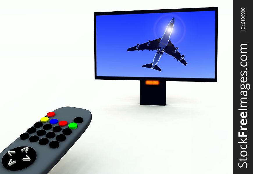 A image of a television remote control with a travel program on. A image of a television remote control with a travel program on.