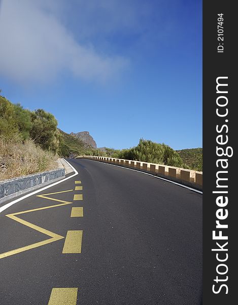 Narrow road on the mountain pass, Tenerife, Spain