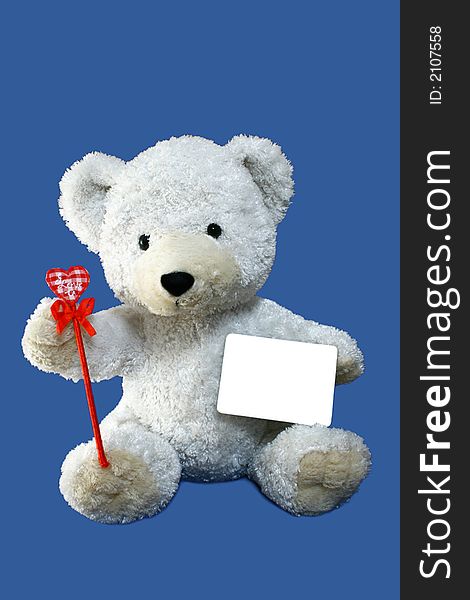 Isolated photo of teddy bear with message card