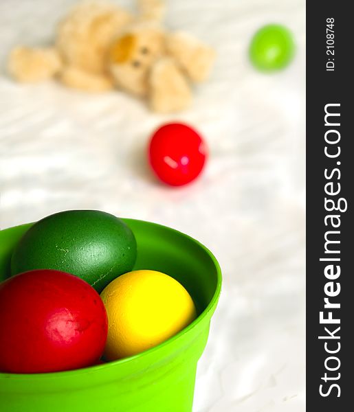 Easter Eggs with bunny at background (Shallow DOF). Easter Eggs with bunny at background (Shallow DOF)