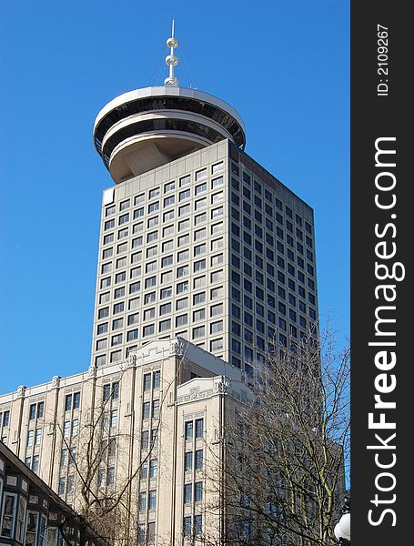 A skyscraper in a city in the pacific northwest