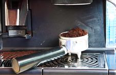 Porta-filter On Powder Coffee Royalty Free Stock Image Porta-filter On Powder Coffee Royalty Free Stock Image