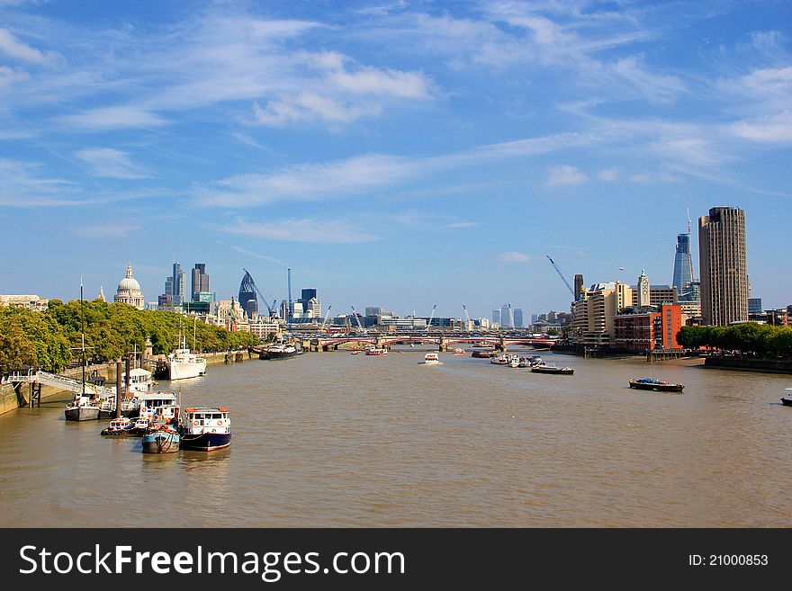 Skyscrapers over the river Thames in London. Skyscrapers over the river Thames in London