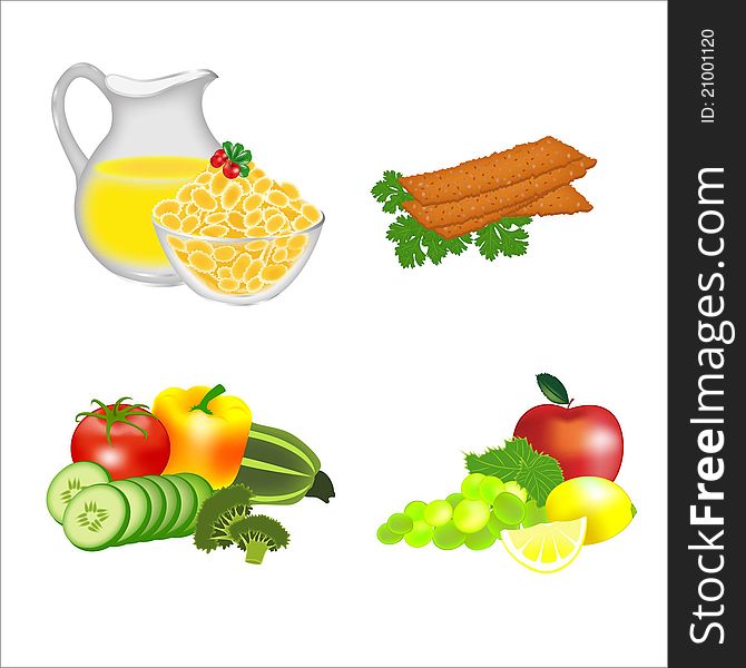 Vector illustration of products included in the diet. Vector illustration of products included in the diet.