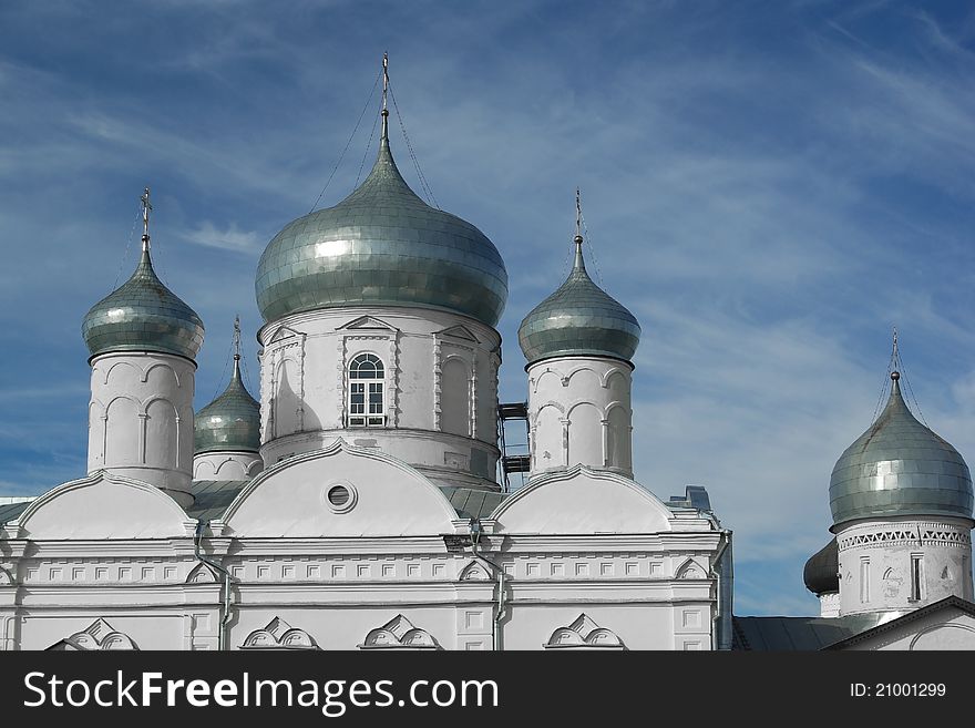 The domes of old orthodox church. Novgorod the Great. Russsia