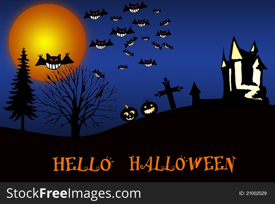 Scary Halloween Castle at night with Copy Space. Scary Halloween Castle at night with Copy Space