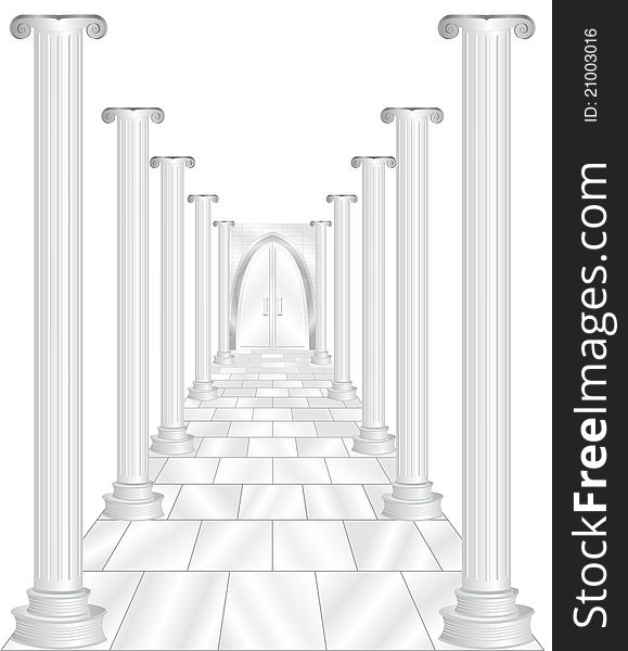 Illustration of Stone Columns Leading to a Door. Illustration of Stone Columns Leading to a Door