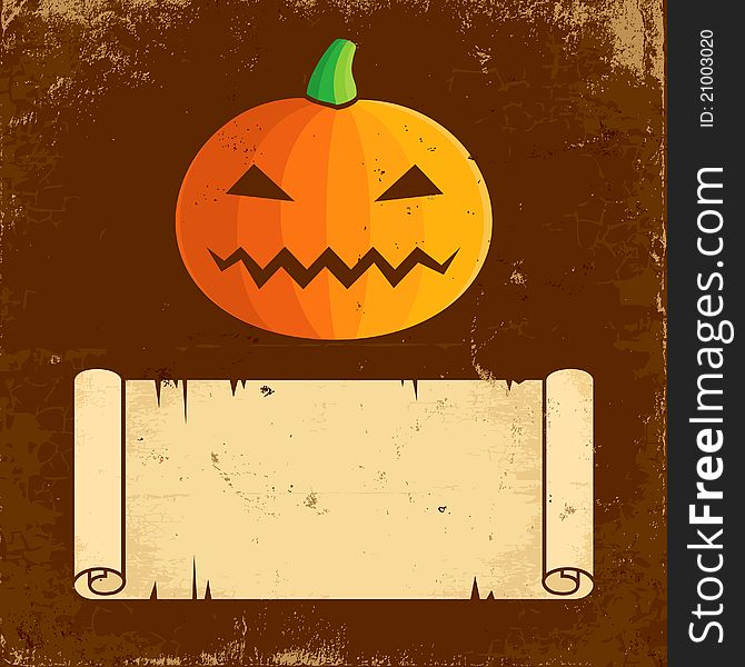 Illustration Pumpkin Halloween and paper scroll