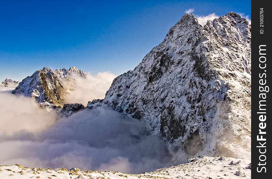 First autumn snowfall in the mountains