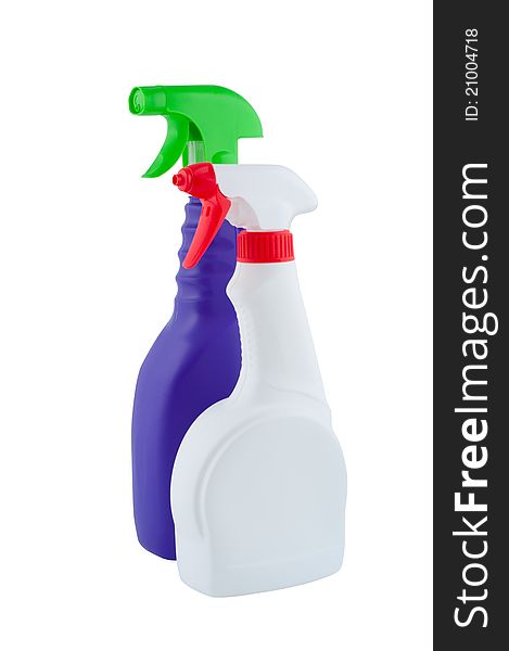 Bottles sprayer for cleaning isolated on white background without shadow. Clipping paths. Bottles sprayer for cleaning isolated on white background without shadow. Clipping paths.