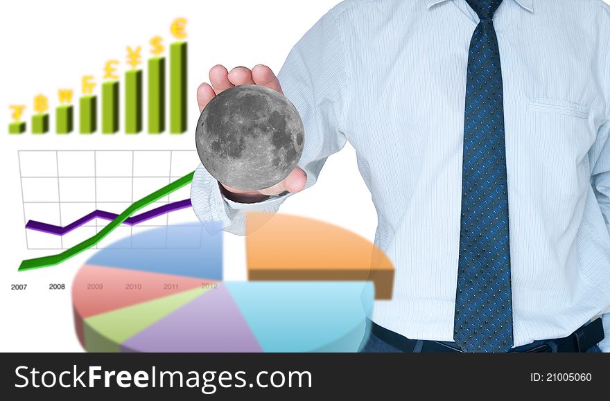 Businessman capture the moon with business graph background