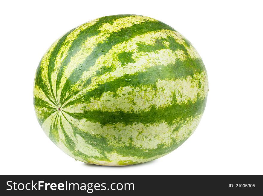 Whole fresh green watermelon isolated over white background