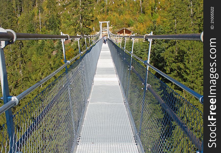 Suspended bridge in the swiss alps