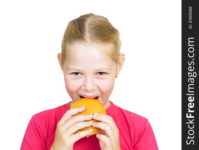 Happy Little Girl Eating Hamburger.