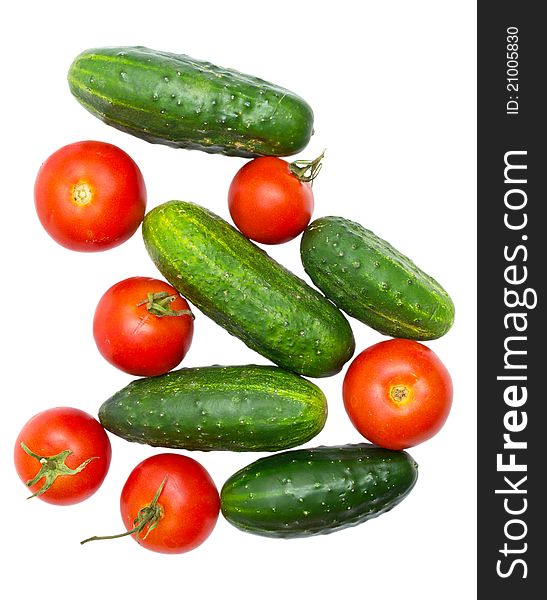 Cucumbers And Tomatoes Isolated