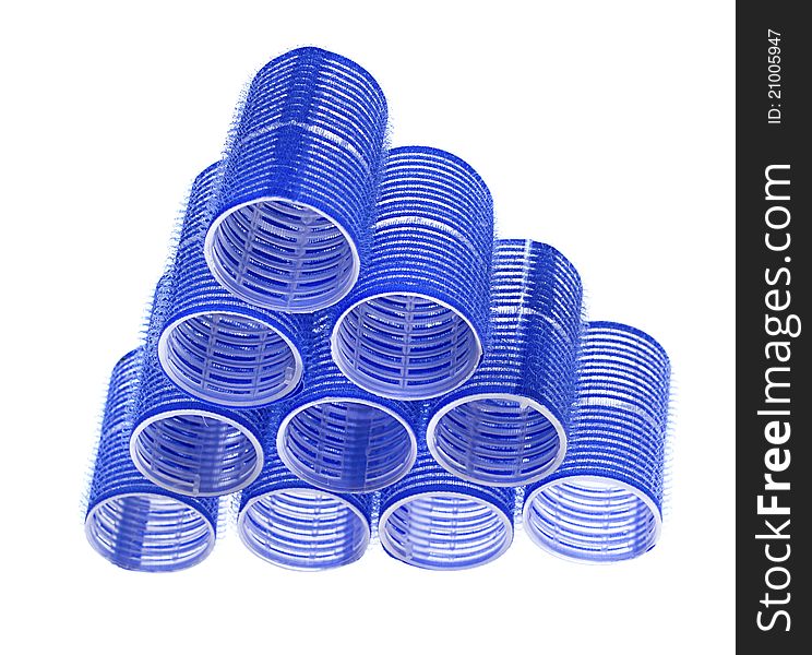 Blue Curlers Isolated On A White