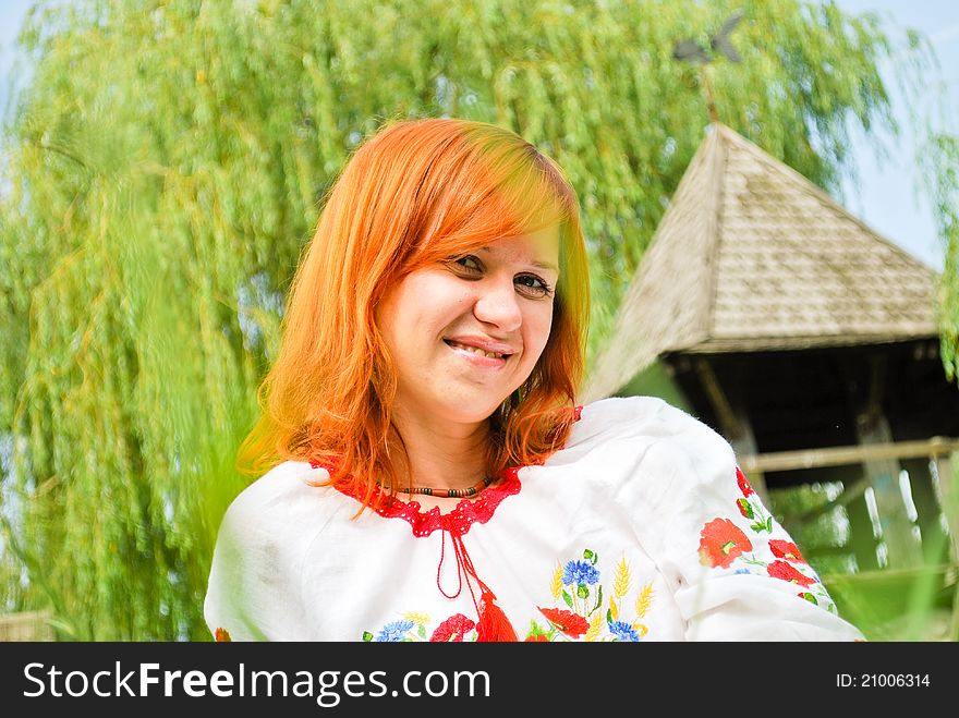 Portrait of a beautiful Ukrainian girl in national clothes