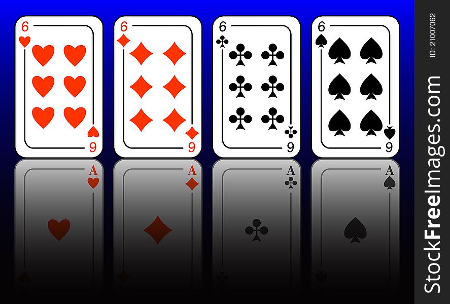 Four card six are reflected in the form of four aces. Four card six are reflected in the form of four aces.